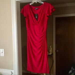 NWT Ralph Lauren Red V Neck Dress